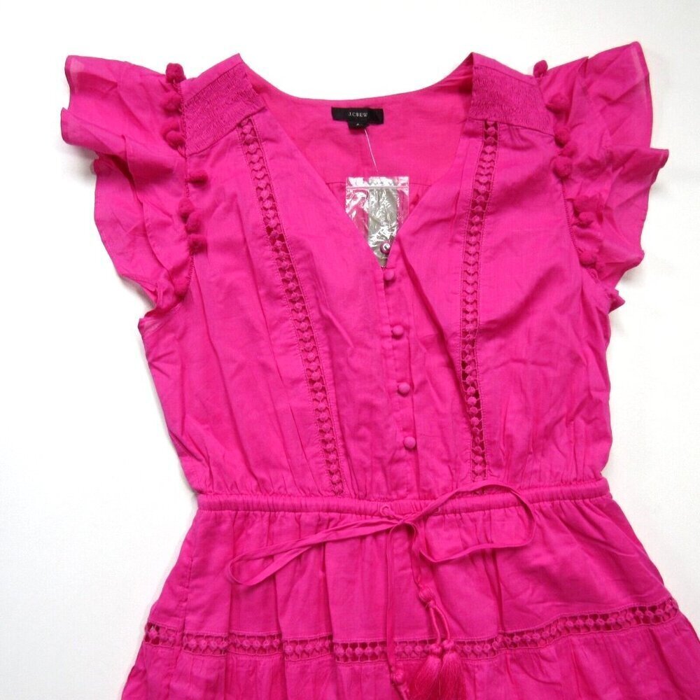 NWT J.Crew Pom-pom Midi in Neon Flamingo Pink Cotton Voile Tiered Dress 16T - Picture 5 of 12